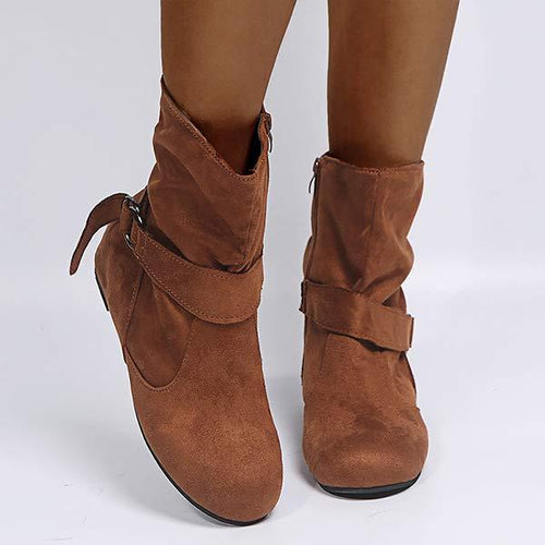 Women'S Suede Flat Belt Buckle Booties 13321242