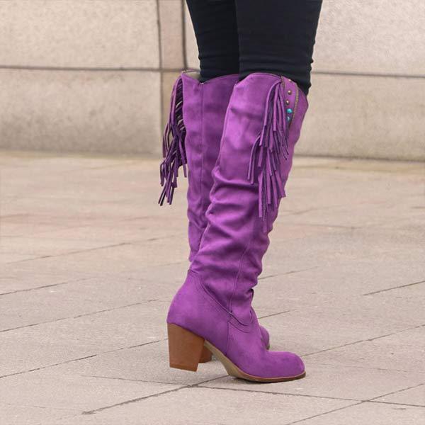 Women'S Ethnic Fringe Chunky Heel Boots 36324905C