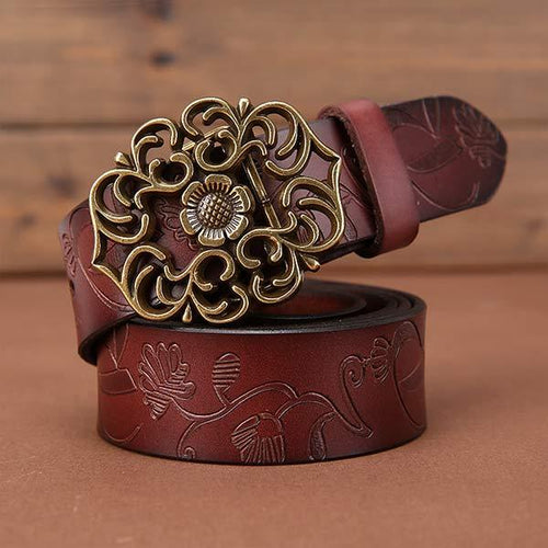 Women'S Vintage Embossed Leather Wide Belt 10538945C