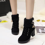 Women'S Rough-Heeled Lace-Up Rhinestone Woolly Boot 28875788C