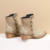 Women'S Vintage Embroidered Chunky Heel Booties 91324758C