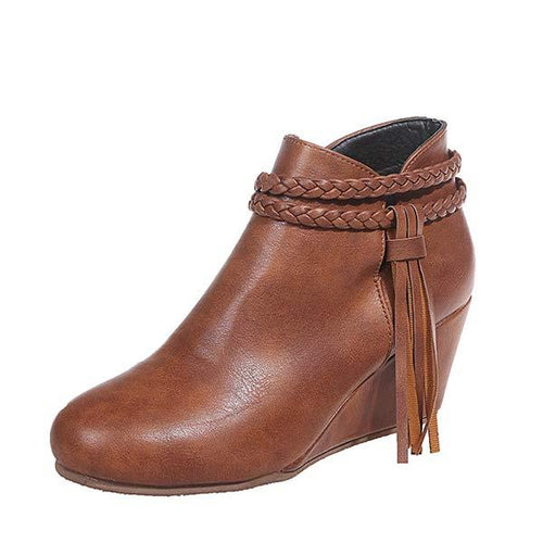 Women'S Wedge Fringe Booties 56192576C