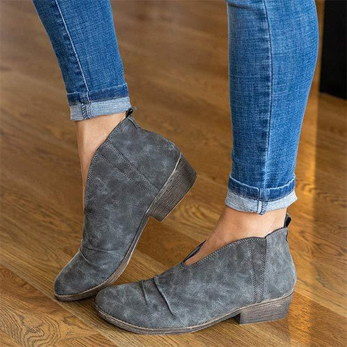 Women'S Wrinkled Vintage Pointed Toe Slip-On Boots 95578825C